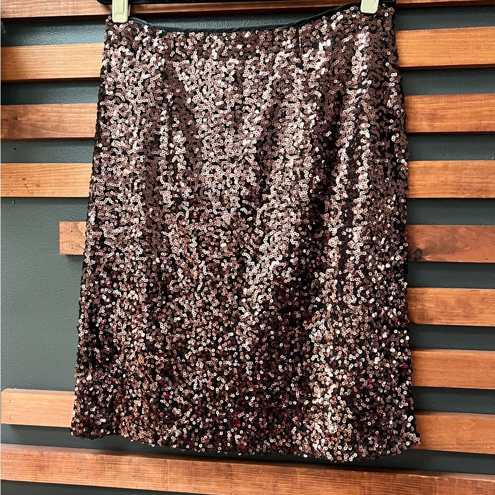 Serena Williams Signature Statement Brown Sequin Straight Midi Skirt Size Large